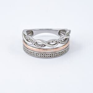 Vintage Sun Sterling Silver 14k Rose GOS 1/10 CTTW Accent Diamonds Ring Size 7